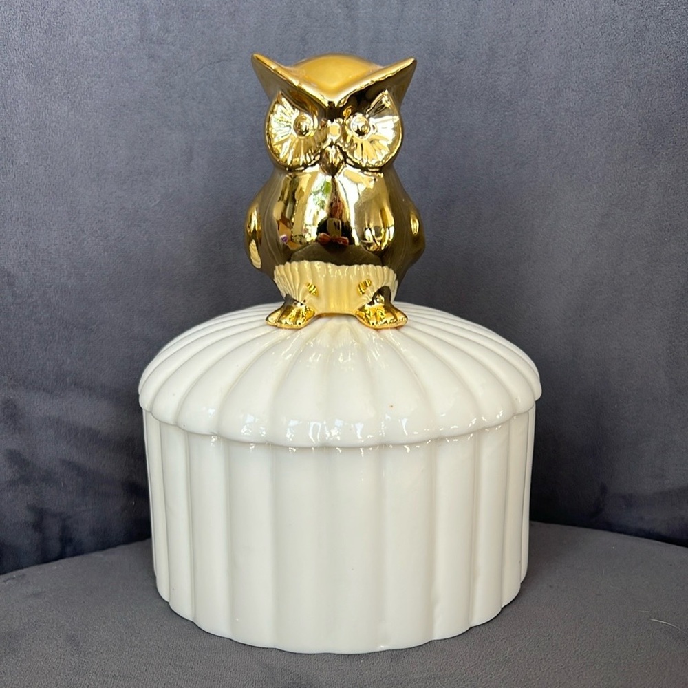 Gold Owl Ceramic Trinket Box